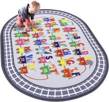 Small Playroom Rug, Kids Playmat ABC Alphabet, Numbers, Train and Road Themed
