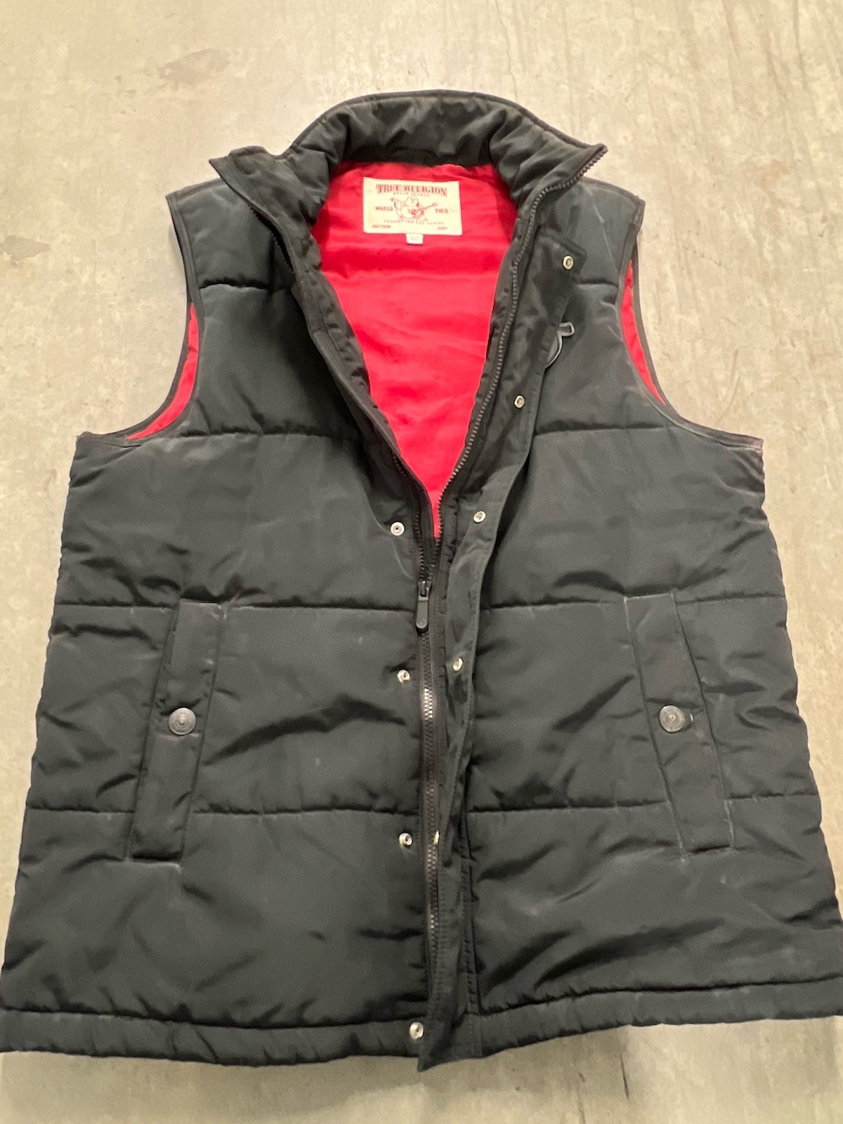 True Religion Men's XL Black Puffer Vest - Stylish & Warm Outerwear image 8