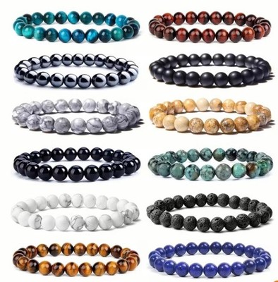 Edelstein Armband 8mm Perlen Lavastein Tigerauge Hämatit Obsidian Naturstein Neu