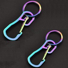 2 Pack Carabiner Clip Retractable Ring Set Titanium KeyChain Quick Release Ho...