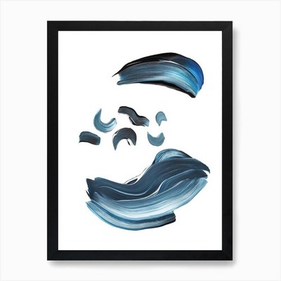 Realistic Grey Blue Paint Strokes A Framed Wall Art Poster Canvas Print Picture
