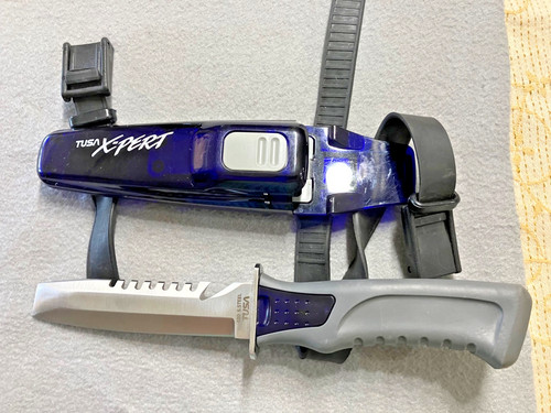 Nice Preowned TUSA X-PERT Blunt Tip Dive Knife with Sheath Leg Straps