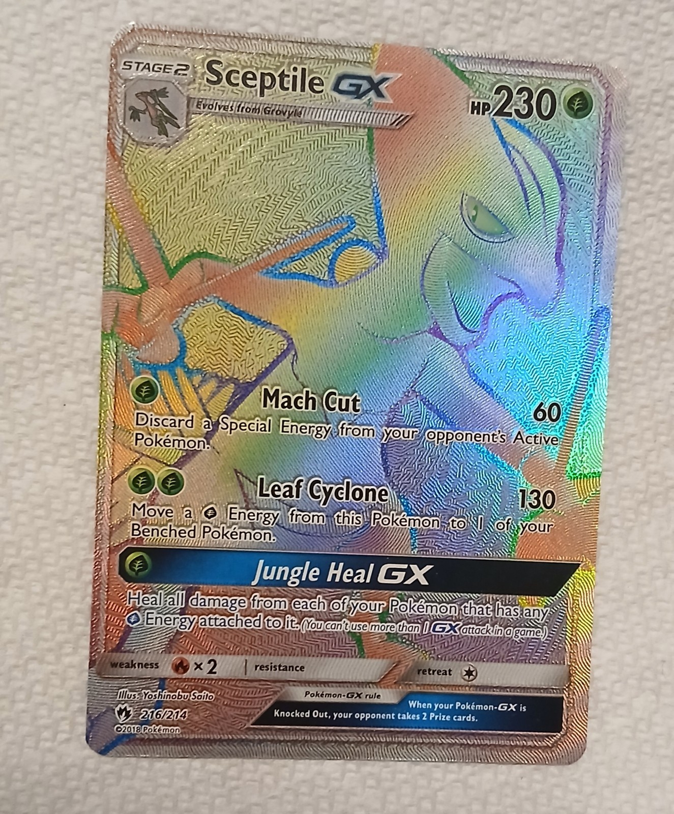 Pokémon Sceptile GX (Secret) 216/214 Sm-Lost Thunder Holo Full Art Mint