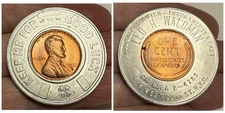 Vintage GOOD LUCK PENNY Encased 1953-D Wheat Cent LEO H. WALDMAN INSURANCE NYC