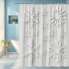 Elegant White Snowflake Shower Curtain for Winter Decor
