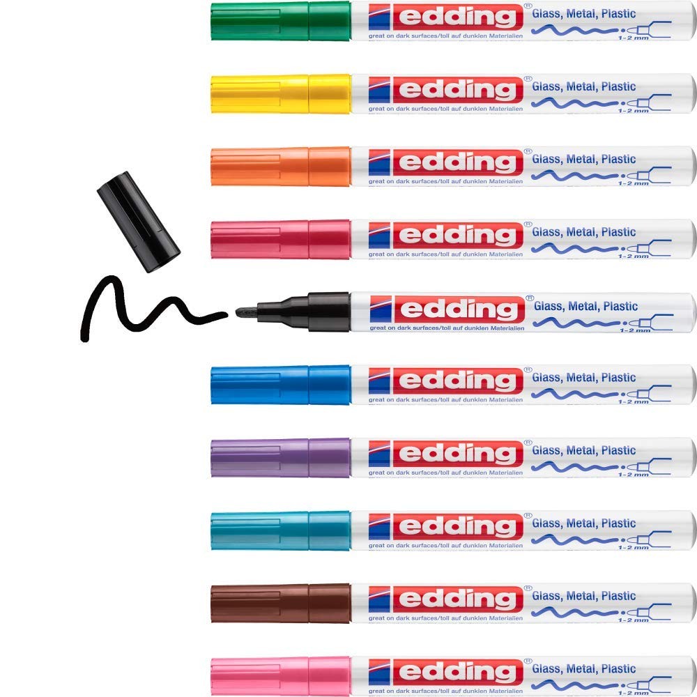 маркер для рисования edding 751 gloss - разноцветный - набор из 10 маркеров для рисования - круглый 9990₽