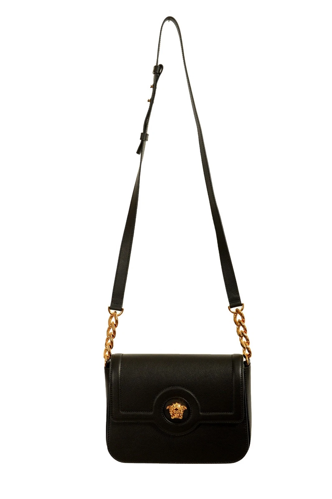Versace — Versace Women's Black Grainy Leather Gold Medusa Satchel Shoulder Bag
