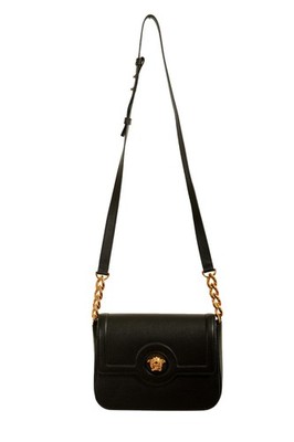 Versace Women's Black Grainy Leather Gold Medusa Satchel Shoulder Bag