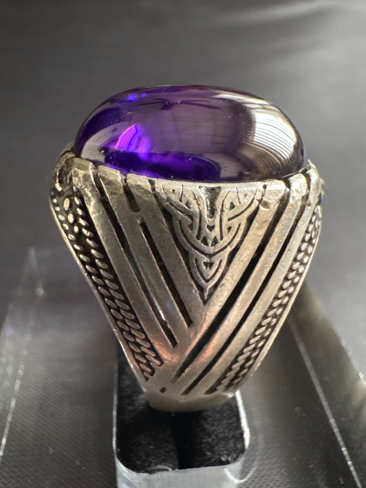 925 Sterling Silver Cabochon Amethyst Ring Handmade Ring Size 11 US