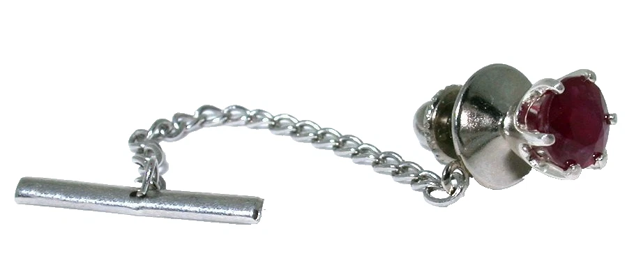 2.06 Carat Round 7.2mm Red Ruby Gemstone Sterling Silver Tie Tack ESTT402/91025 - Image 2 of 2