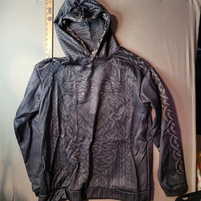 Wolf Graphic Hoodie Mens 2XL Gray Black Faux Knit Celtic Sleeve Print Pullover