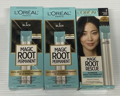 Lot 3 ~ L'Oreal Paris Magic Root Permanent Rescue Hair Color Kit # 2 Black Shade