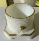Vtg Imperial Milk Glass Golden Bee Honey Pot w/Gold Trim. Does Not Have Lid.
