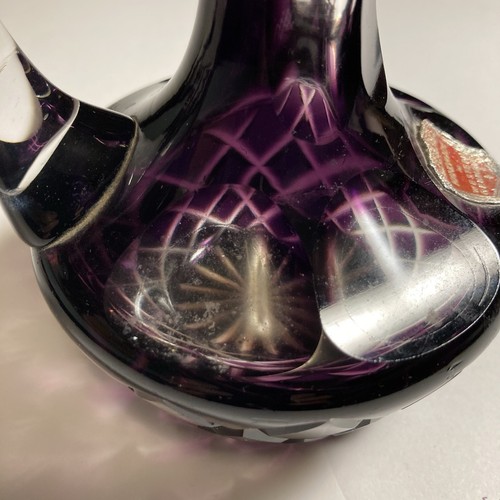 Rare Crystal Cruet Amethyst Cut-to-clear 4” Hand Blown Applied Handle German Vtg - Picture 22 of 23
