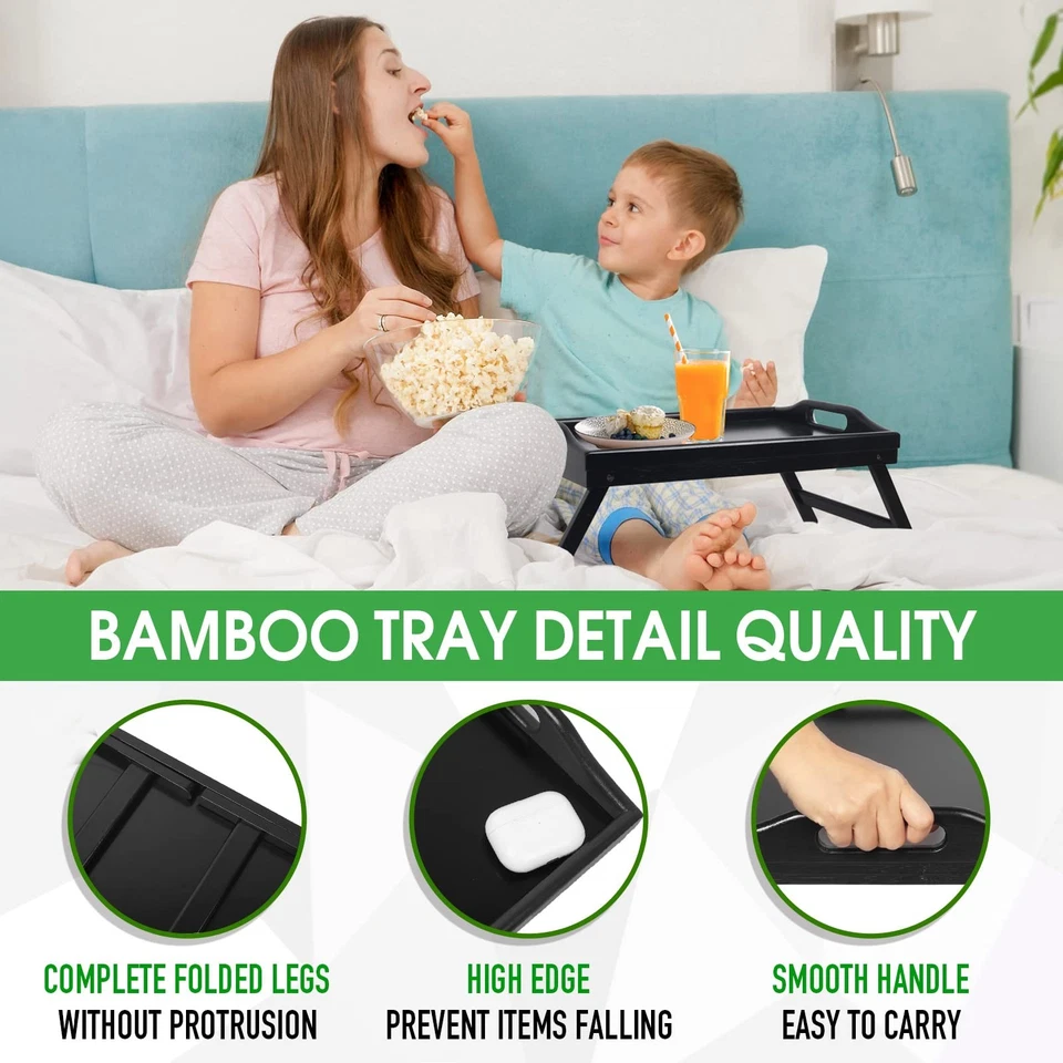 Betttablett zusammenklappbare Beine mit Griffen Frühstückstablett für Sofa Es... - Bild 3 von 4