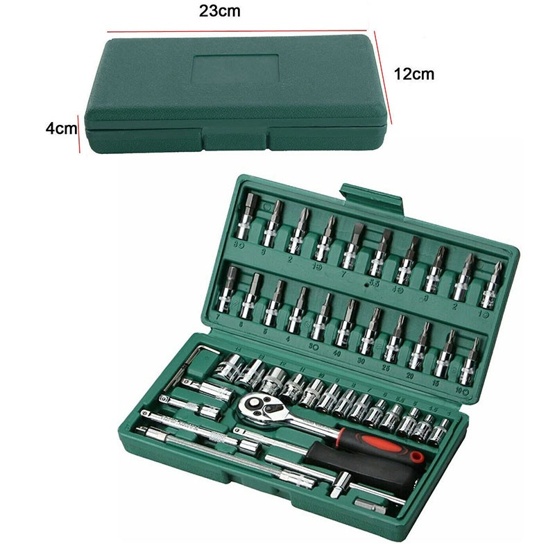 46 Pcs Socket Wrench Set 1/4" Drive Ratchet Metric Kit Garage Car Repair Tool US