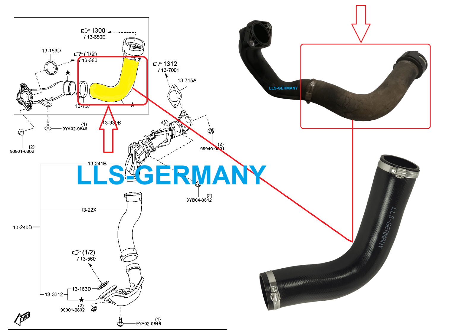 2x TURBOSCHLAUCH FÜR MAZDA CX-5 2.2 D / 2.2 AWD SH0113330  