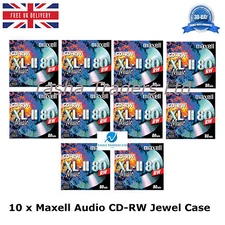 10 x Maxell Audio CD-RW Jewel Case ReWritable Recordable Blank Music 80 Min Disc