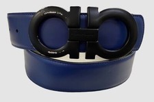  595 Salvatore Ferragamo Men's Blue Reversible Smooth Leather Belt Size 34