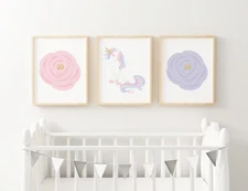 Set of 3 8x10 Unframed Unicorn Nursery Art Prints