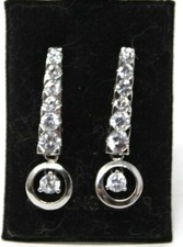 Bar Clear Drop Earrings Rhodium Plated Sterling Silver Dangle Cz Post Stud J5G