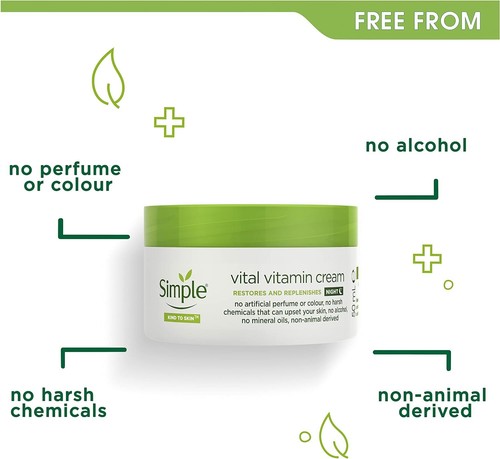 6 x 50ml Simple Kind to Skin Vital Vitamin Night Cream for Sensitive Skin - Picture 3 of 7