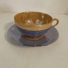 Rudolf Wachter RW Bavaria Germany Blue Peach Teacup Saucer Set