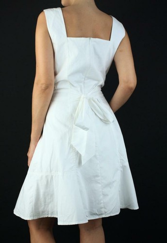 Armani Exchange A|X Fit Flare Pleated Sash Summer Cotton White Dress NWT - Picture 2 of 3