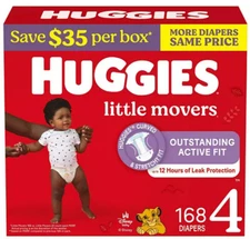Huggies Little Movers Diapers, Size 4-22-37 Pounds (168 Count)