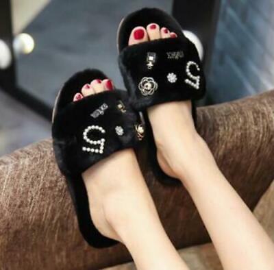 Details about   Fur Slippers Design Women Luxury Fluffy Flat Slider Shoes Sliders Sandals Ladies 