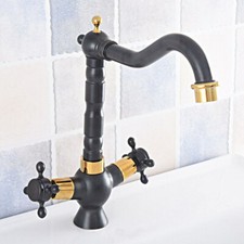 Black Gold Brass Bathroom Kitchen Bar Vessel Sink Swivel Faucet Mixer Tap ssf794