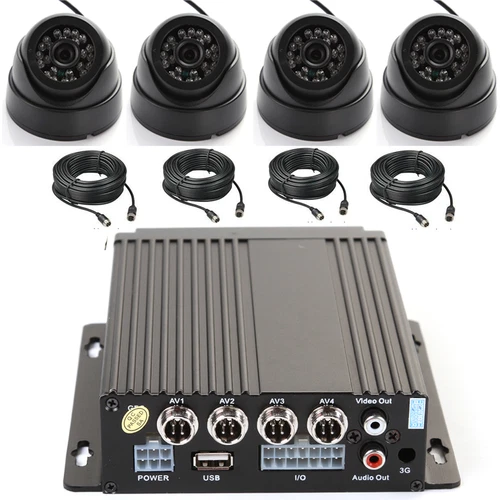 4 Channel Car Truck Bus IR Mobile DVR SD Card Recorder + 4 Camera +4 Video Cable