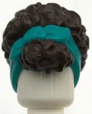 Lego New Dark Brown Minifigure Hair Coiled Pulled Up w/ Dark Turquoise Part