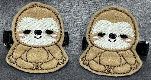 Zen Yoga Brown Sloth Cute Embroidered Hair Clip Accessory Dance Cheerleading