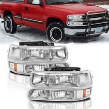Pair Headlights W Bumper Light For 99-02 Chevy Silverado 00-06 Tahoe Suburban