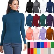 Women's Basic Turtleneck Top Soft Stretch Ribbed Knit Long Sleeve Shirt Solid