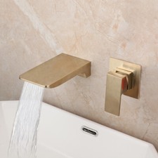 Brushed Gold Wall Mount Bathroom Basin Sink Faucet Waterfall Bathtub Mixer Tap