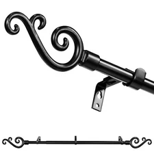 5/8" Single Drapery Curtain Rod Set with Scroll Finials,28"-48"/48"-84"/84"-120"