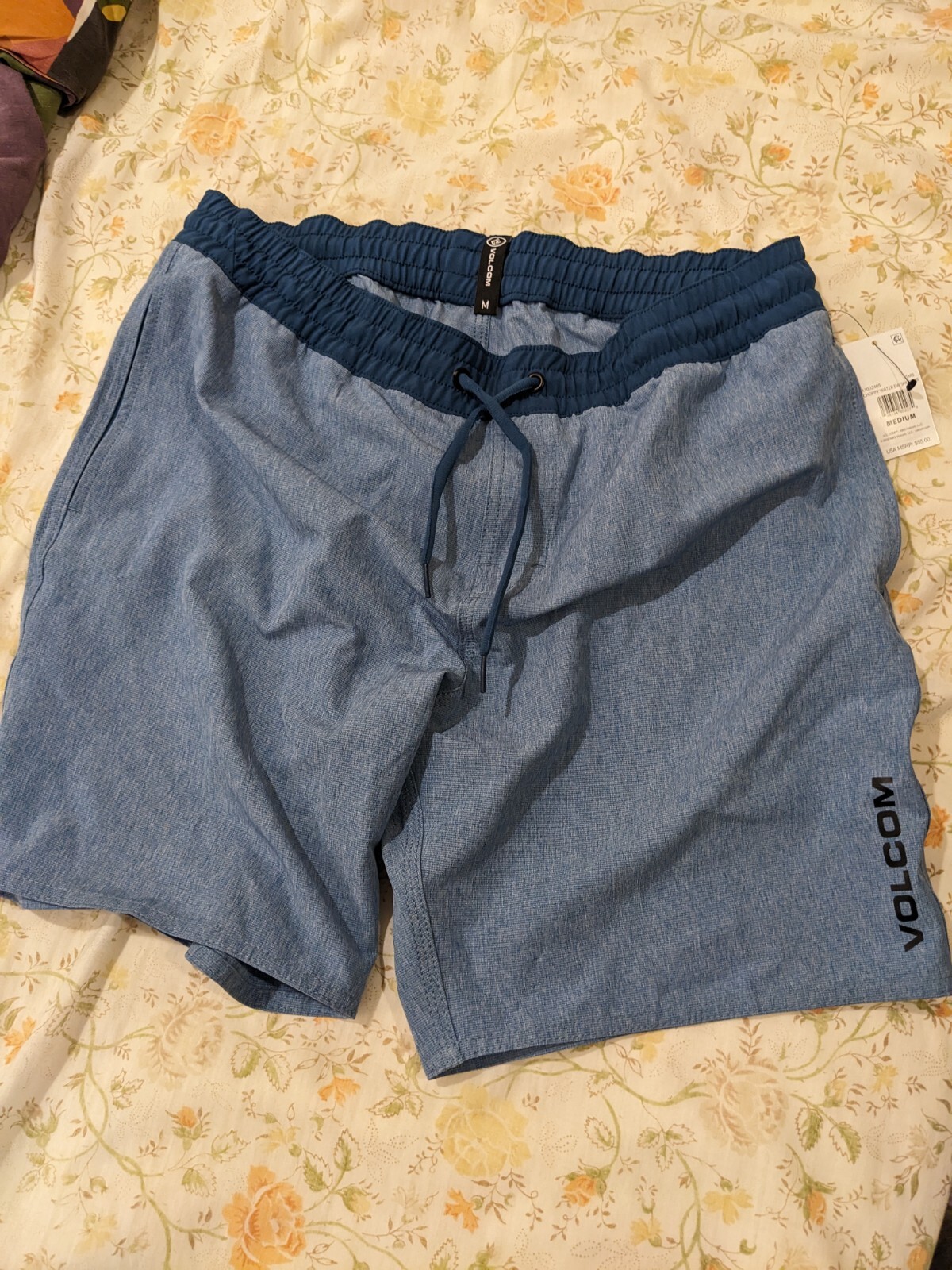 Volcom Shorts Mens Medium Blue Elastic Waist Pockets Drawstring