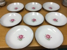 8 IMPERIAL ROSE #6702 Fine China 7 1/2” Cereal Bowls w/SilverTrim Japan (2980)