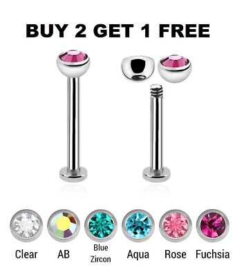 Orecchini Piercing A Barra Orecchini Piercing In Acciaio Chirurgico Con Zirconia Cubica | Per Cartilagine, Tragus, Elice | Barre 6mm Multicolore Orecchini Multicolore 16g