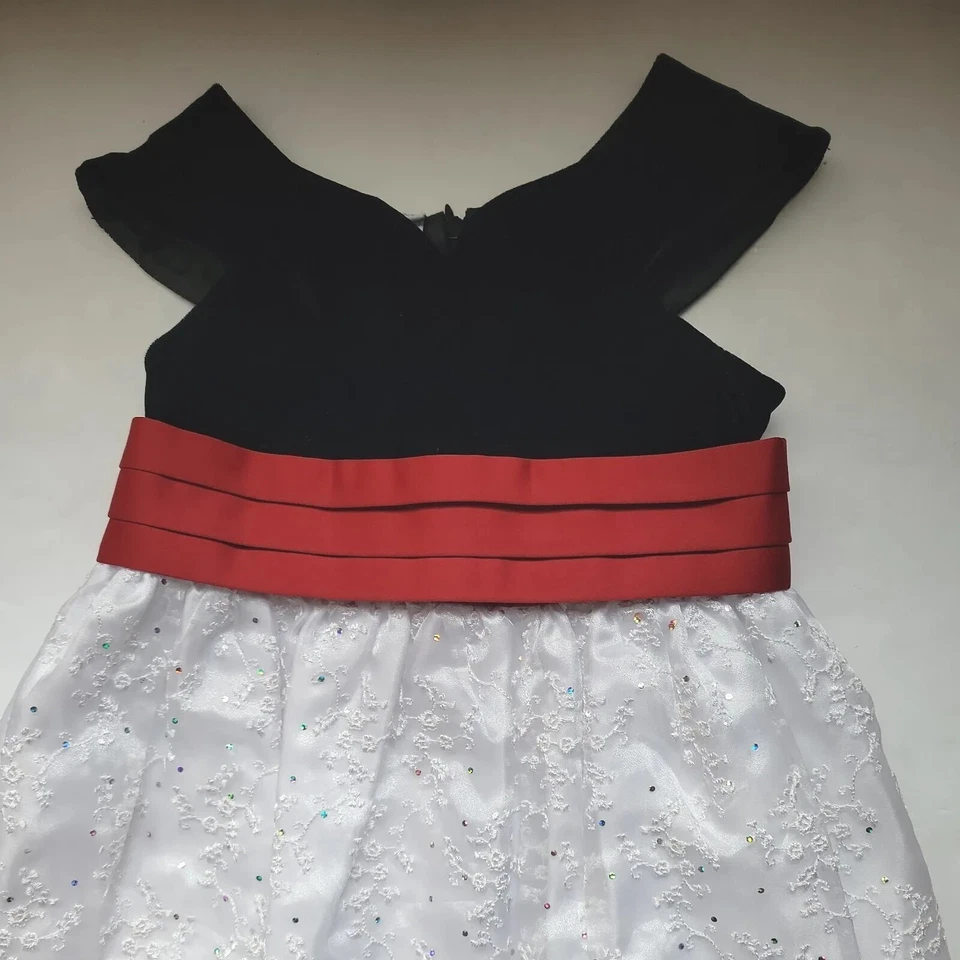 Niñas Laura Ashley Blanco Encaje Tul Satinado Cintura Lazo Terciopelo Top Vestido de Vacaciones 4T Foto 2 de 4