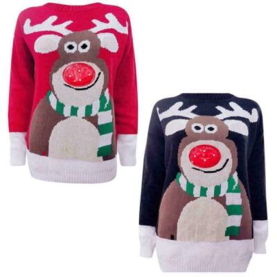 Ladies Mens Unisex Xmas Tree LED Light Up Jumper Rudolph