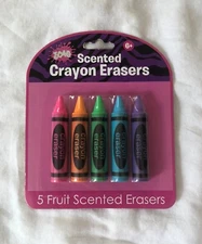 5 Fruit Scented Crayon-Shaped Erasers - Condition: Unopened/Brand New