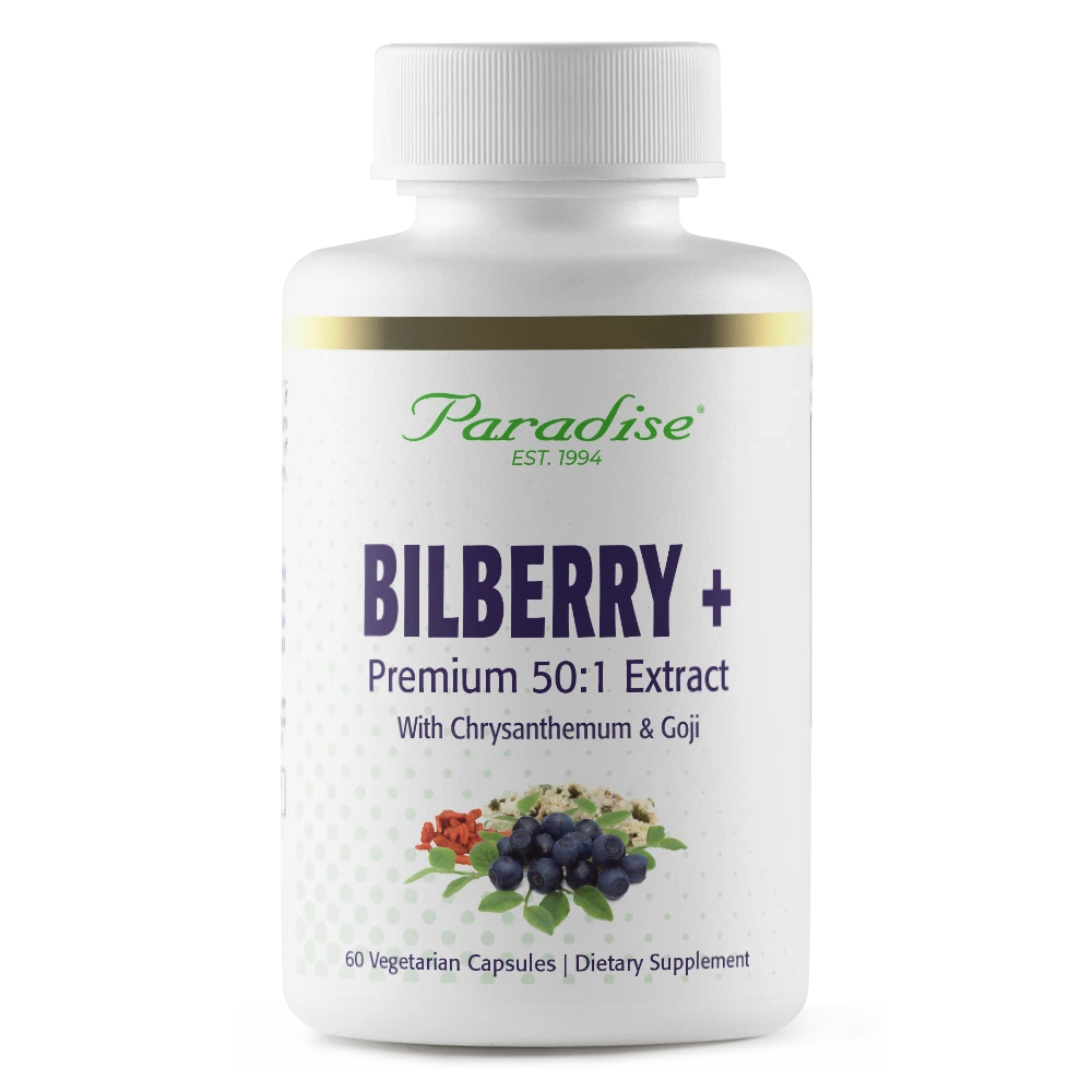 Paradise Herbs Bilberry + Premium 501 Extract 60 Veg Capsules EXP 01/2027