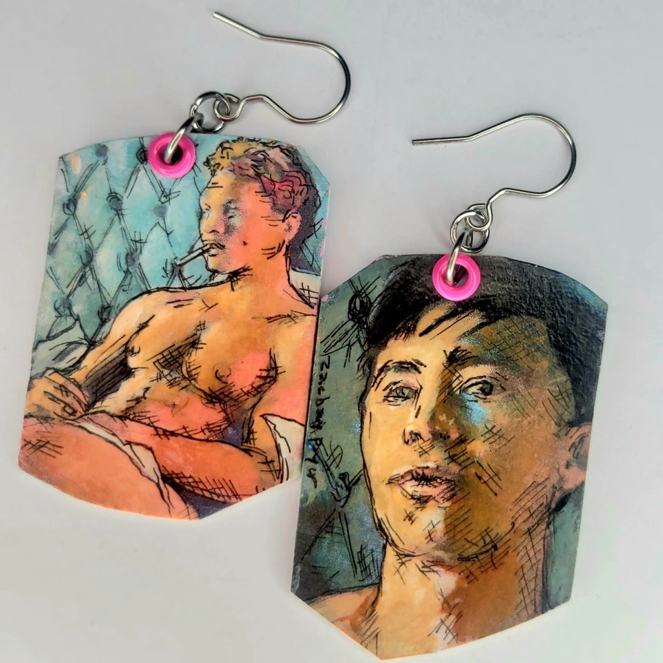 Pendientes pintados a mano Heated Rivalry Ilya Rozanov Shane Hollander Gay Romance Foto 3 de 4
