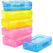 6 Pack Snap-tight Plastic Pencil Case Box Set - Durable and Stackable Organizers