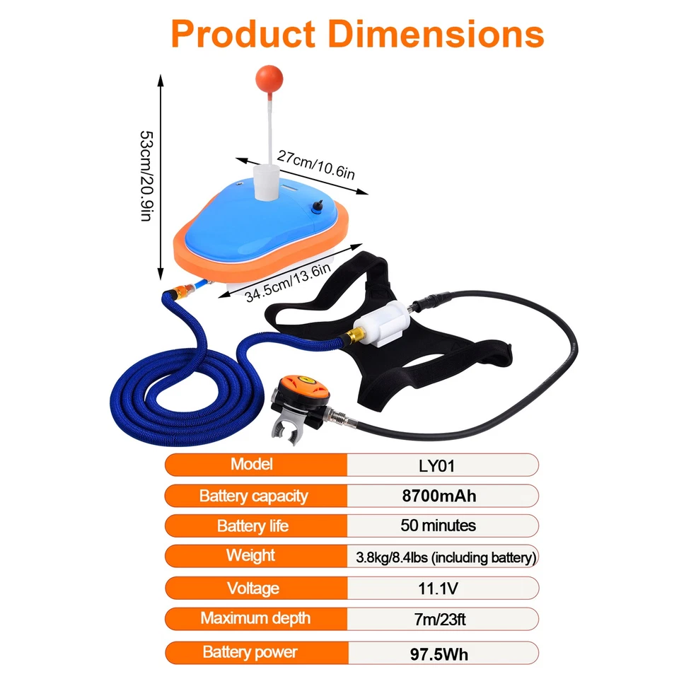 Equipo Ventilador de Buceo Sin Tanque Subacuático Snorkel Tanque Recargable Foto 2 de 4