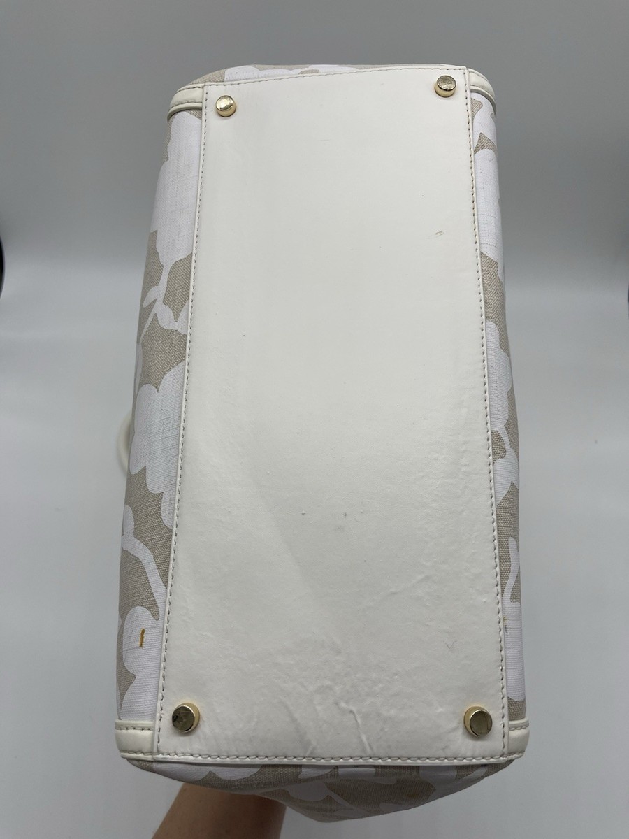 KATE SPADE Caroline Lane Forster Linen Tote White Leather Large Purse Floral View 5