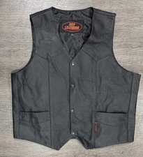 VTG Hot Leathers Black Biker Leather Vest Mens Large